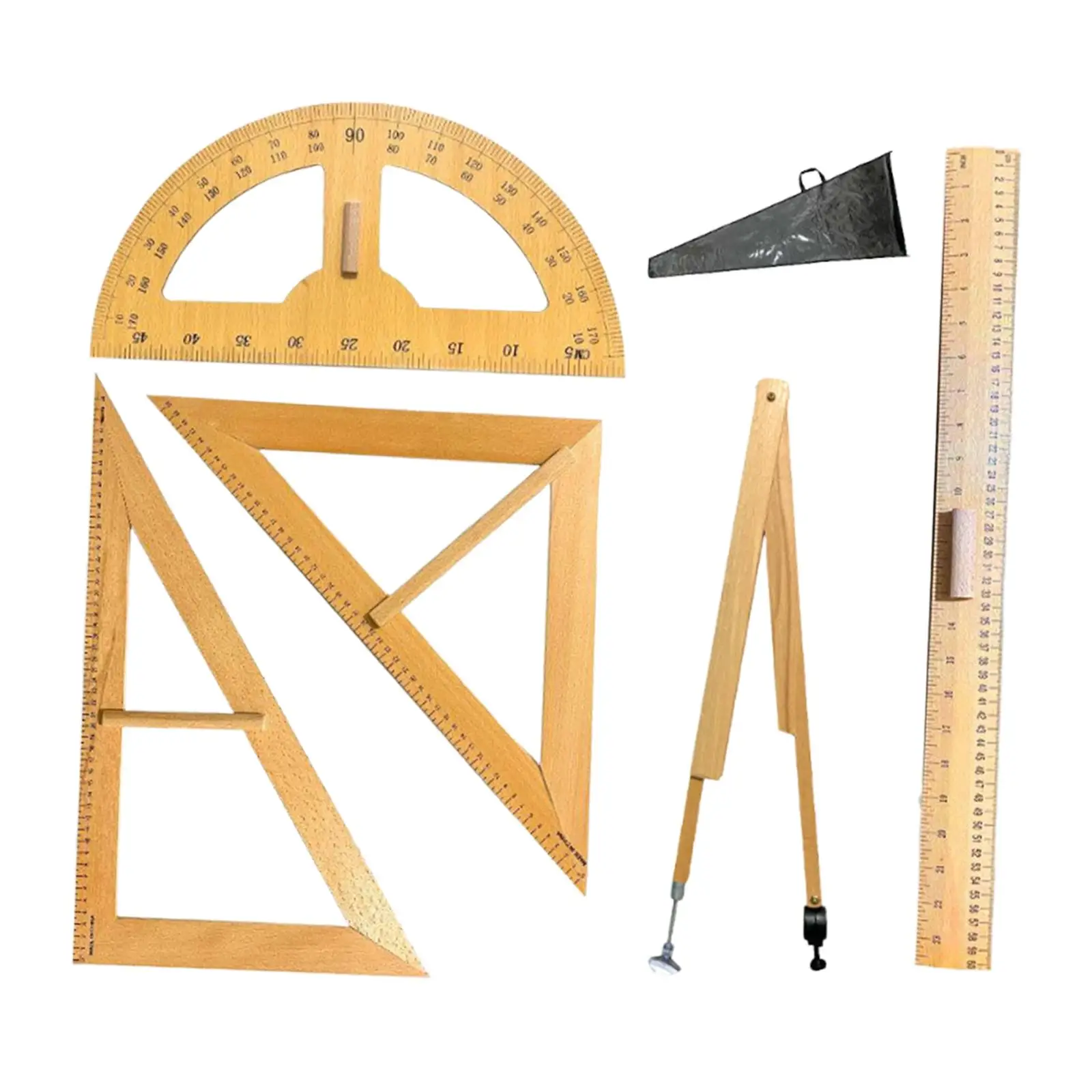 5 sztuk Duże linijki geometryczne do matematyki, wygodny uchwyt, duże narzędzia do pomiarów geometrycznych, kątomierz 60 stopni °   Kompas trójkątny