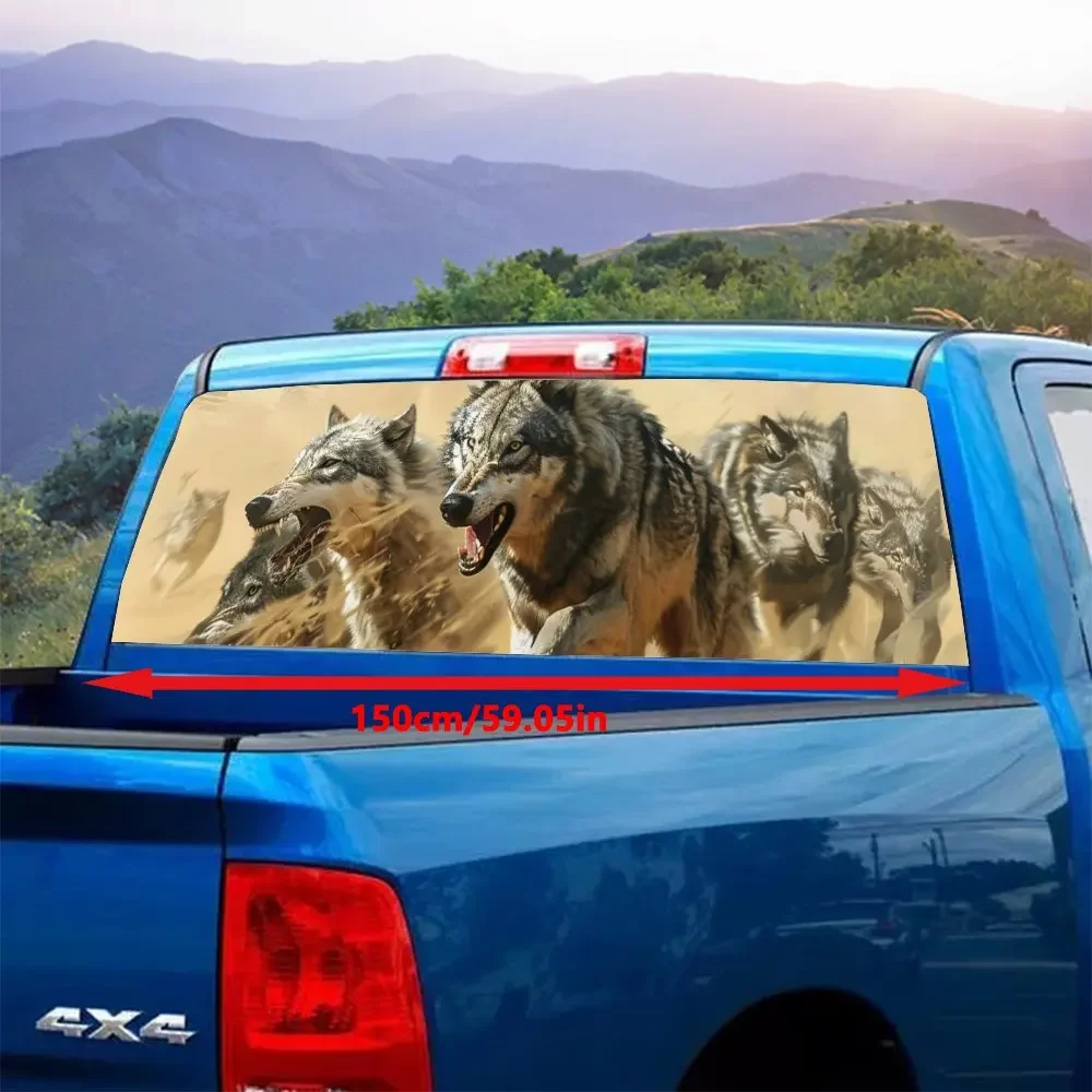Wolf Packs Fighting for Food in Desert Car Rear Windshield Sticker Truck Window See Through Perforated Back Window Vinyl Decal