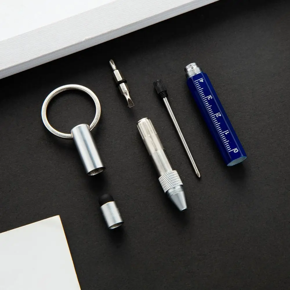 Metal Multitool Pen 6-in-1 Short Style Ballpoint Pen with Screwdriver/Ruler/Stylus Capacitive Pen Outdoor Tool Pen