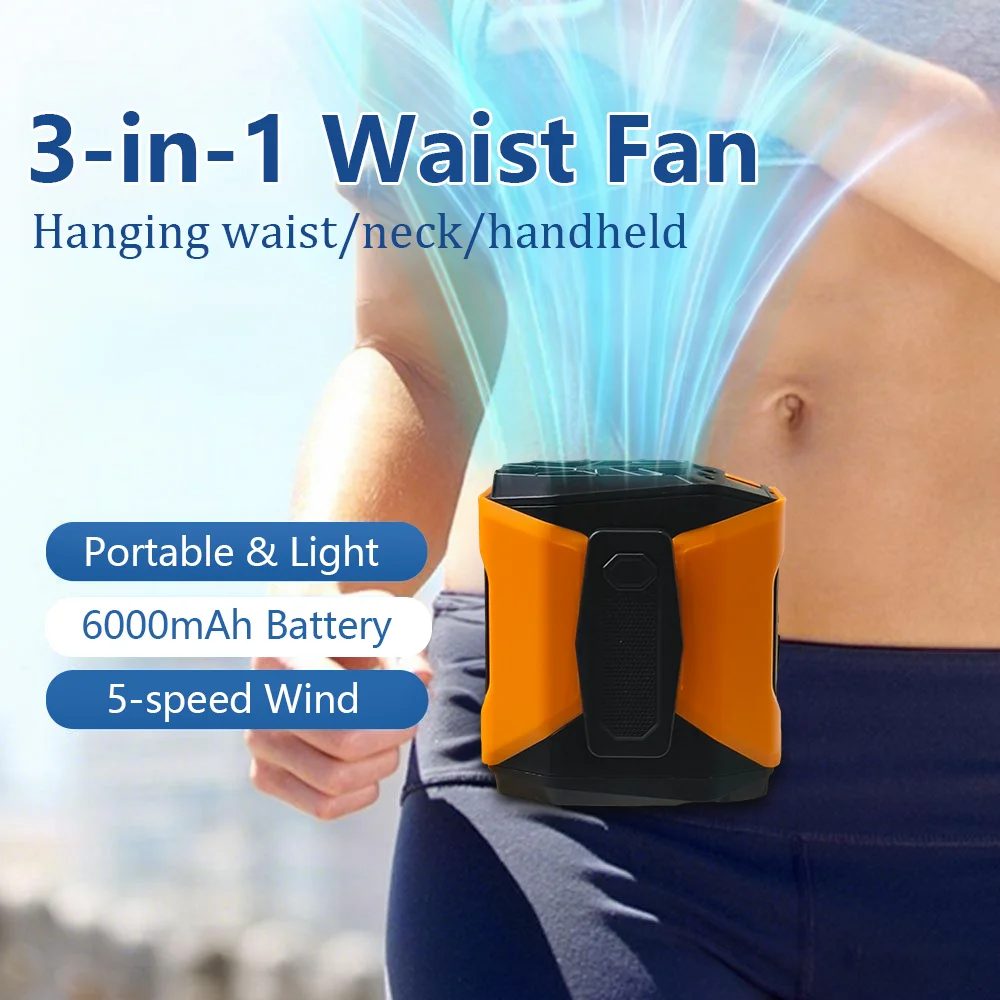

Portable Waist Fan Personal Fan 100 Speed Flashlight Cooling Wearable Clip on Belt Hand-Free Neck Fan for Camping Travel Outdoor