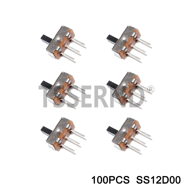 100pcs Mini Vertical Micro Slide Switch 2 Position 3 Pin Terminal 1p2t SPDT On/Off Switches SS-12D00 For PCB Breadboard Electron