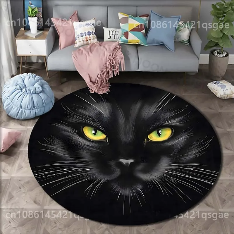 Multiple sizes Close-up of black cat Print Round Carpet for Living Room Bedroom Sofa Table Floor Mat Area Rug Luxury Gift
