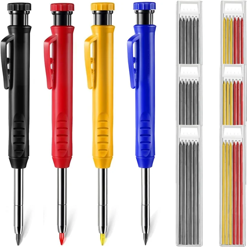 Solid Carpenter Mechanical Pencil With Sharpener For Woodworking Construction Long Head Carpenter Pencil Stationery Supplies New