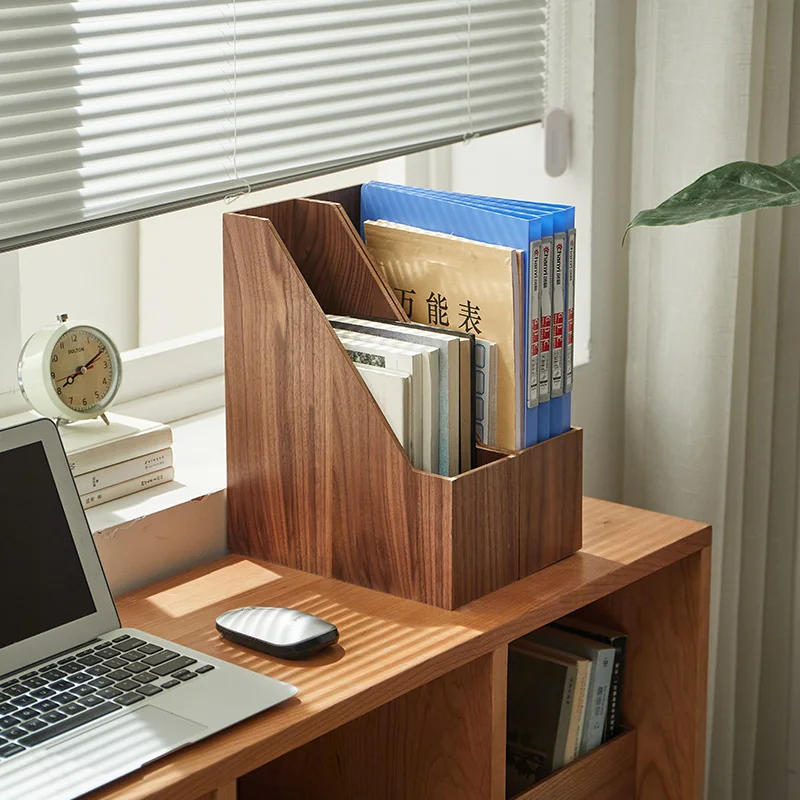 Japanese Style File Box for Office Desktop Storage Frame Black Walnut Veneer Book Shelf Saving Space Desktop Organizer - Image 2