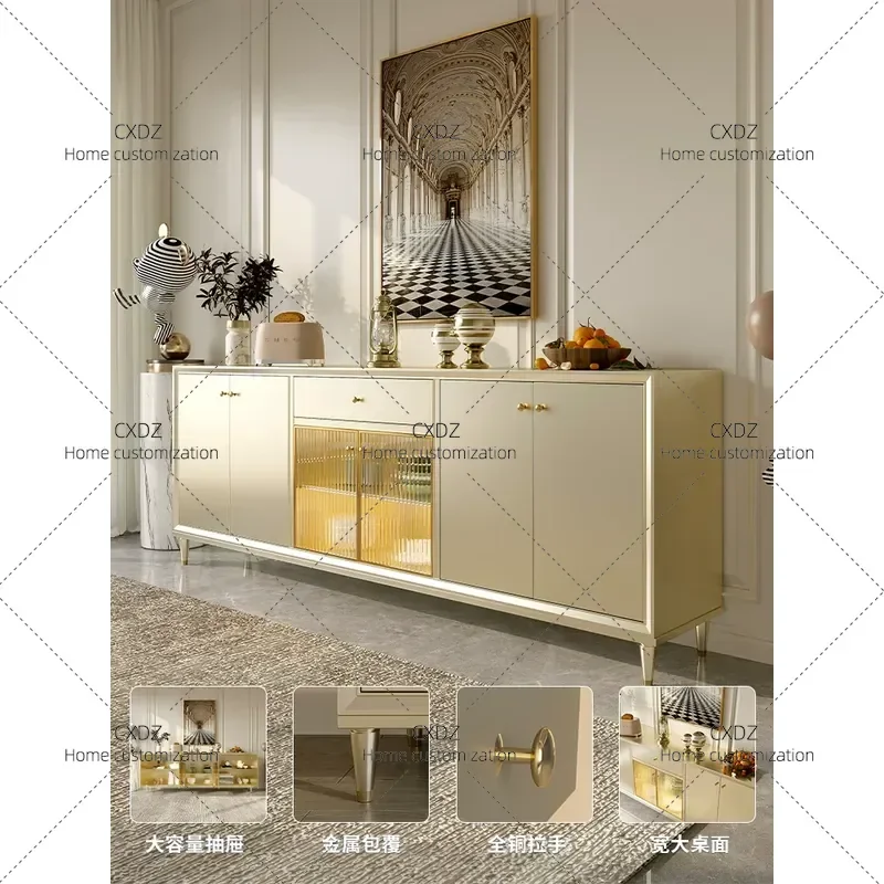 Solid Wood Dining Side Cabinet Integrated Living Room Wine Storage Unit Household Kitchen Wall Mounted Luxury Locker