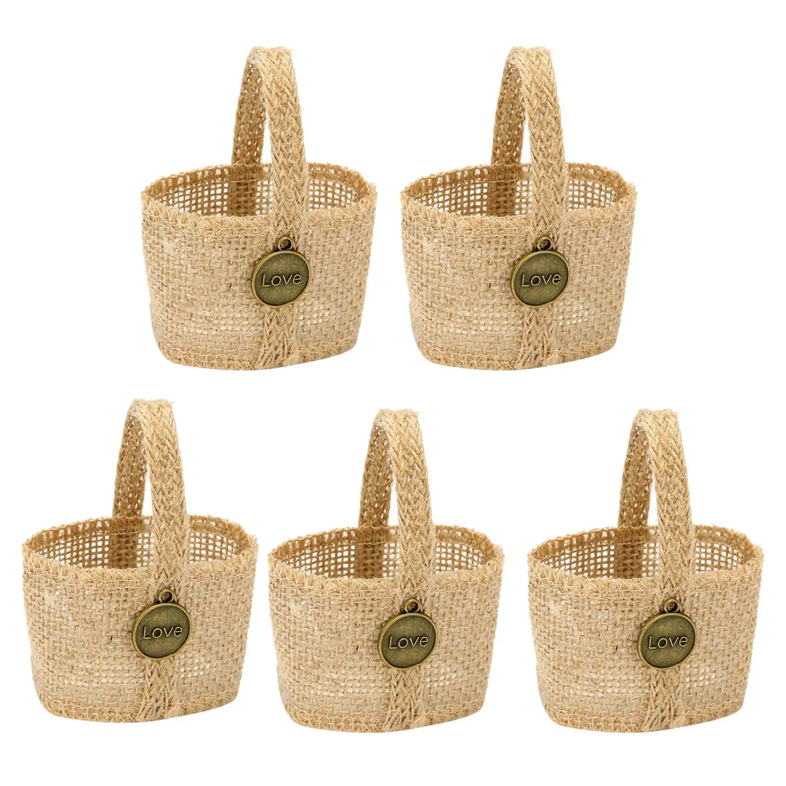 Vintage Burlap Wedding Basket for Petals Candy Gifts Flower Girl Bag Rustic Party Decoration Lightweight Portable for Ceremony