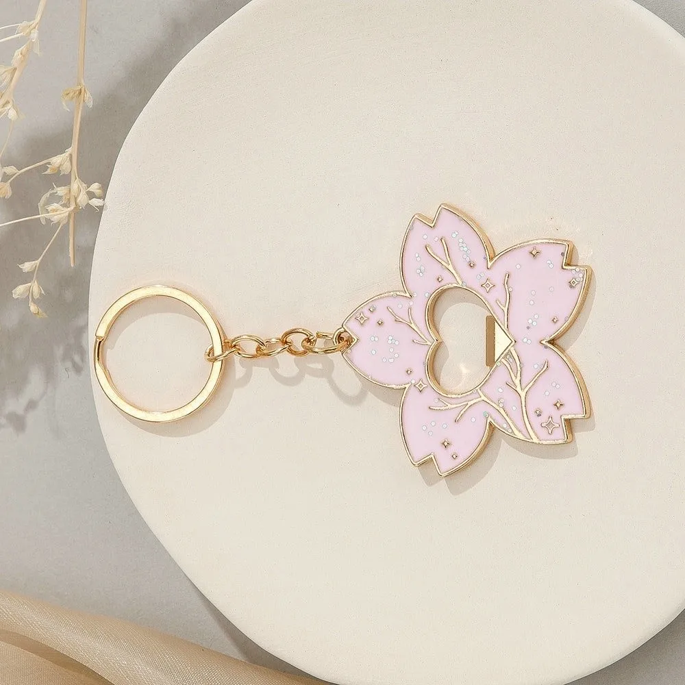 Luxury Pink Sakura Metal Keychain Multifunctional Portable Car Key Chain Metal Bottle Opener Keychain Gifts