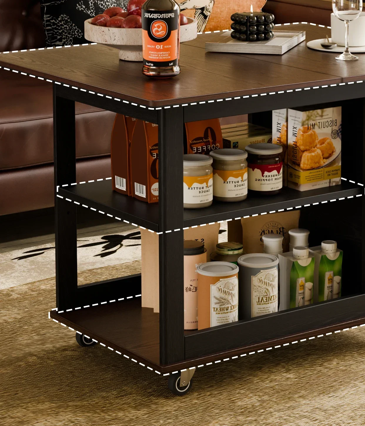 X18 أريكة غرفة المعيشة الفرنسية المصنوعة من الخشب الصلب وخزانة جانبية وعربة قابلة للطي وطاولة قهوة متنقلة على الطراز العتيق