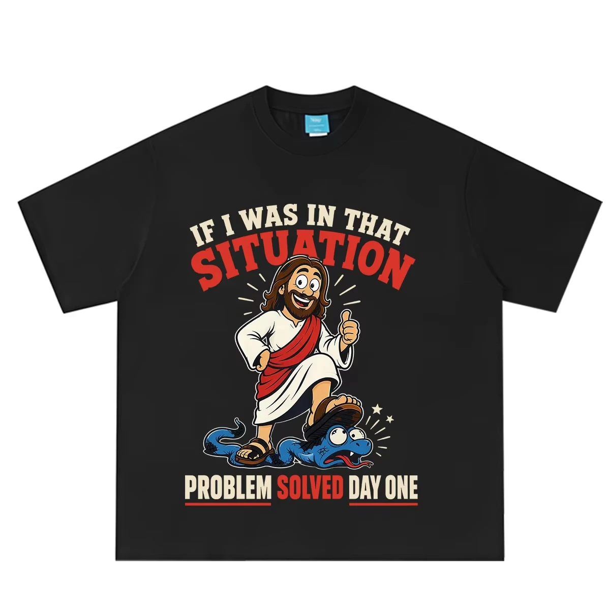 Problem Solved By Day One Funny Jesus Meme Graphic T-shirt Men Women Fashion Vintage T-shirt Loose Casual Cotton T-shirts Tops