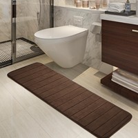 Long Oversized Bathroom Rug Memory Foam Bath Mat in Brown Textured Stripes Extra Long Non-Slip Absorbent Runner for Shower