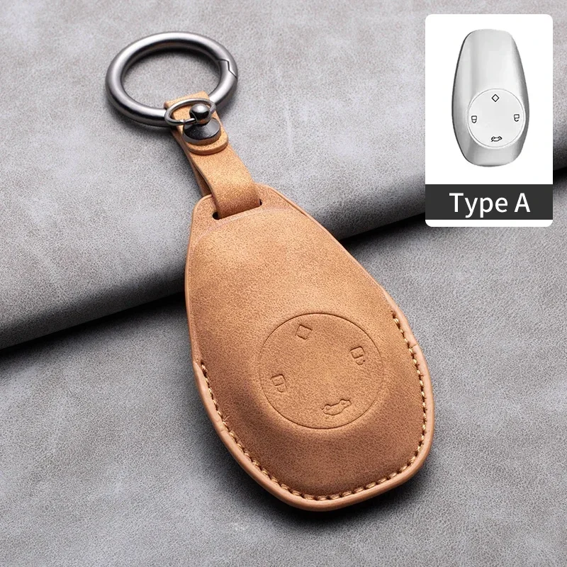 Leather Car Remote Key Case Cover for Leapmotor T03 S01 C11 for Leapmotor C01 T03 S01 C11 2023 Auto Key Shell Fob Keychain