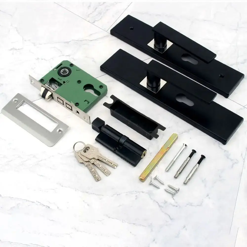 

Дверной стопор, бесшумная дверная ручка, набор ключей для замка, квадратный с ключами, набор замков для внутренней дверной ручки, три петли, черная дверная ручка для спальни