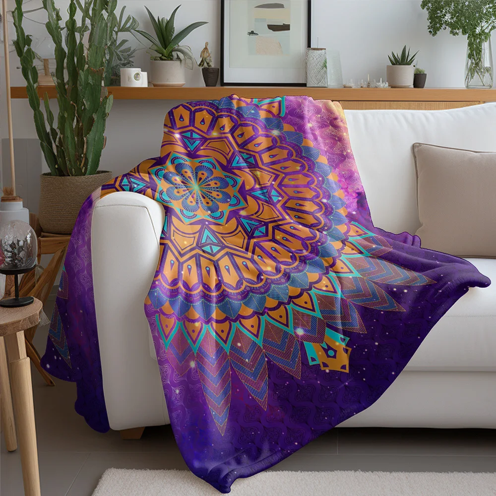 Psychedelic Mandala Galaxy Space Print Blanket Colorful Geometric Bed Throw Festival Hippie Decor Vibrant Design