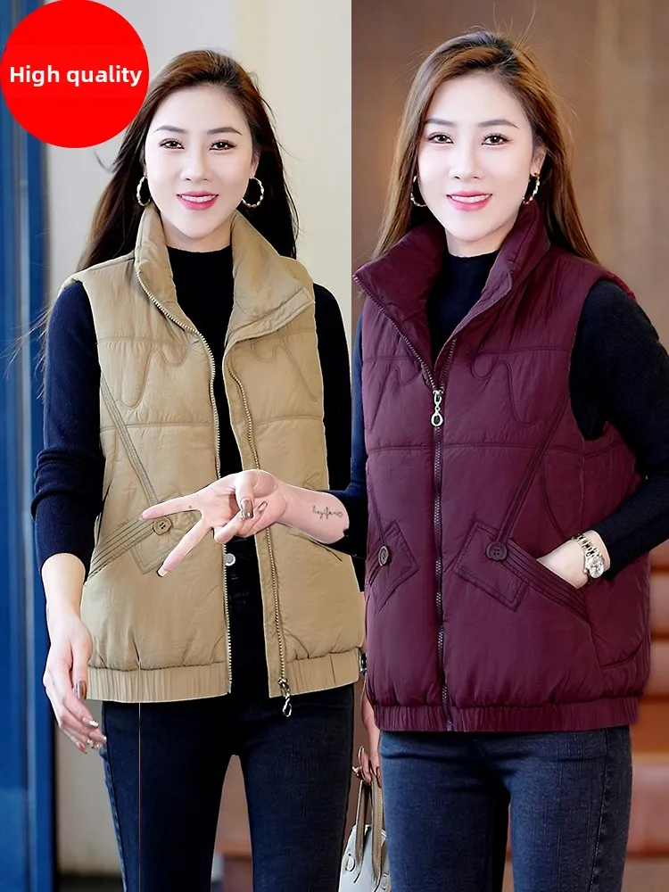 

Women's Fce Lined Thiened down Cotton Vest 2025 New Winter Warm Outerwear oulder Pad Design Casual Loose Fit Vest