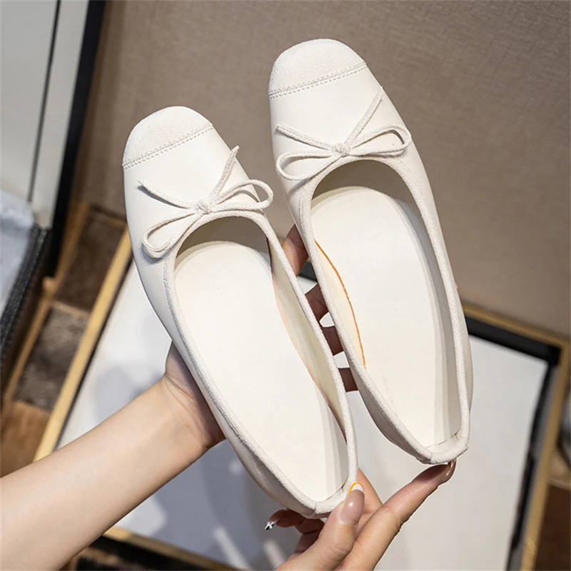 Breathable Silk Ballerinas Ballet Flats Women Summer Autumn Slip On Loafers Square Toe Bowknot Flat Casual Shoes