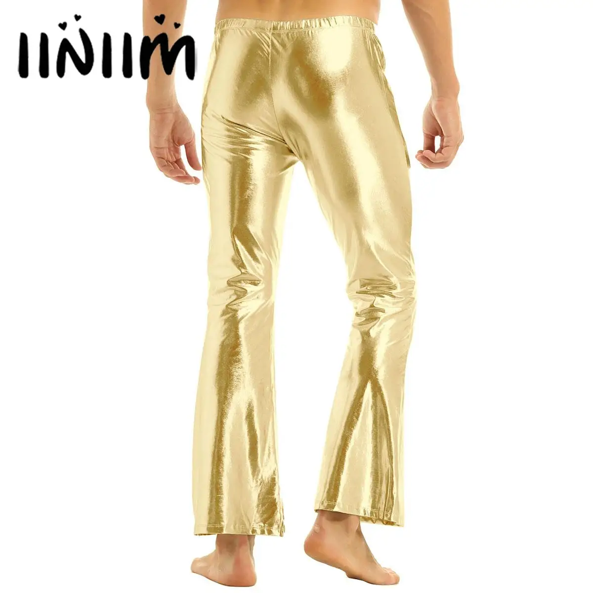 

Adult Mens Shiny Metallic 70’s Disco Pants with Bell Bottom Trousers Flared Bell Pants Flared Long Pants Dude Costume Clubwear