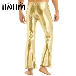 Erwachsene Mens Shiny Metallic 70er Disco Hosen mit Bell-Bottom-Hose Ausgestelltes Glocke Hosen Ausgestelltes Lange Hosen Geck Kostüm Clubwear