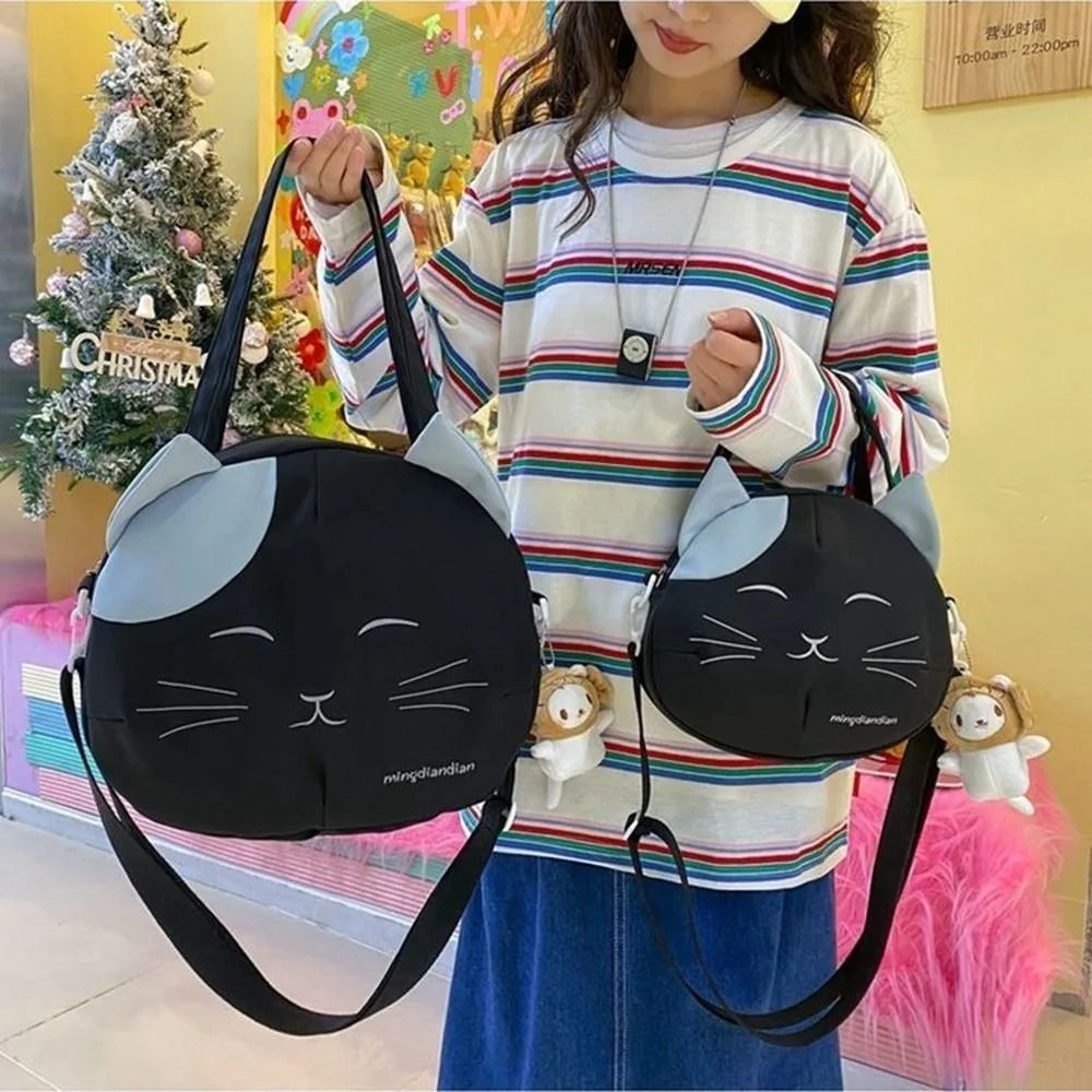 Canvas Nylon Prints Cat Messenger Bag Cute College Style Large Capacity Crossbody Bag Portable Shoulder Bag Handbag Streetwear