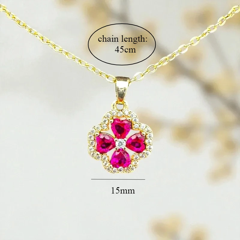 قلادة نحاسية مطلية عيار 14 قيراط مع ترصيع اكسيد الالمونيوم الأحمر تتميز الاحتفاظ بالألوان العالية والمجوهرات الفاخرة ذات الأربع أوراق البرسيم
