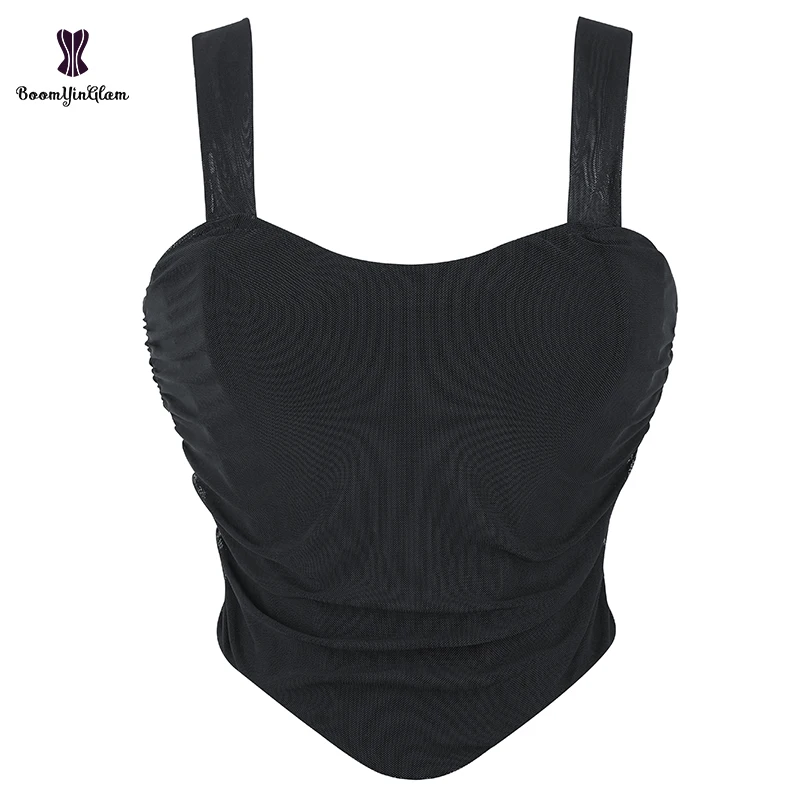 S-xxxL Strapless Backless Shapewear Summer Fashion Wearing Mesh Bustier 8 Plastic Boned Lace Up Ruched Hem Strap Corset Crop Top