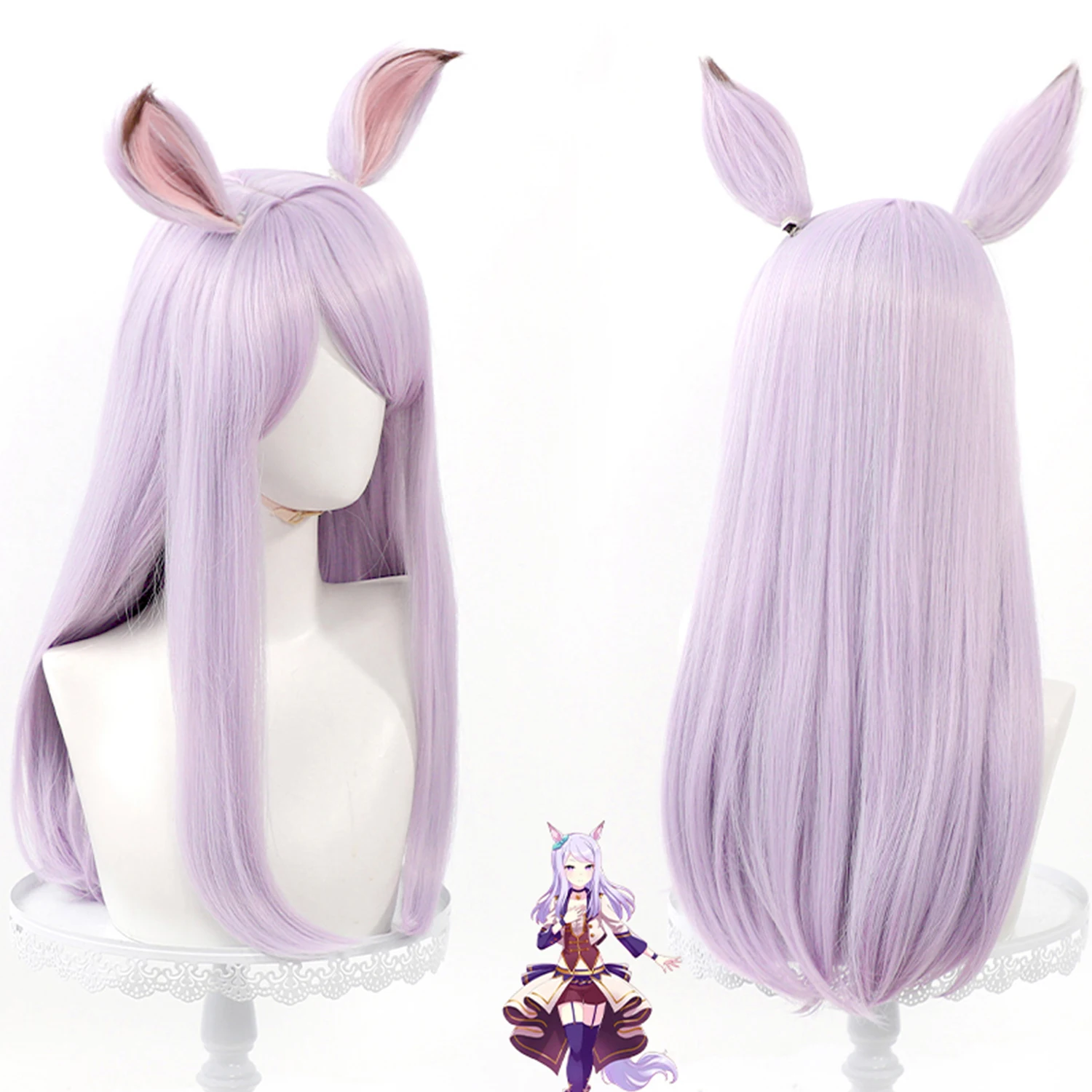 Mejiro McQueen Cosplay Wig Uma Musume Pretty Derby Light Purple Long Synthetic Hair with Ears Tail Heat Resistant for Halloween