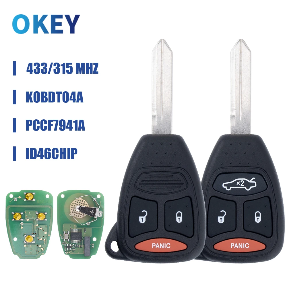 รีโมทกุญแจรถยนต์ Okey รุ่น KOBDT04A ID46 315/433 MHz สำหรับรถ Dodge RAM, JEEP Commander, Compass, Grand Cherokee, Liberty, Wrangler