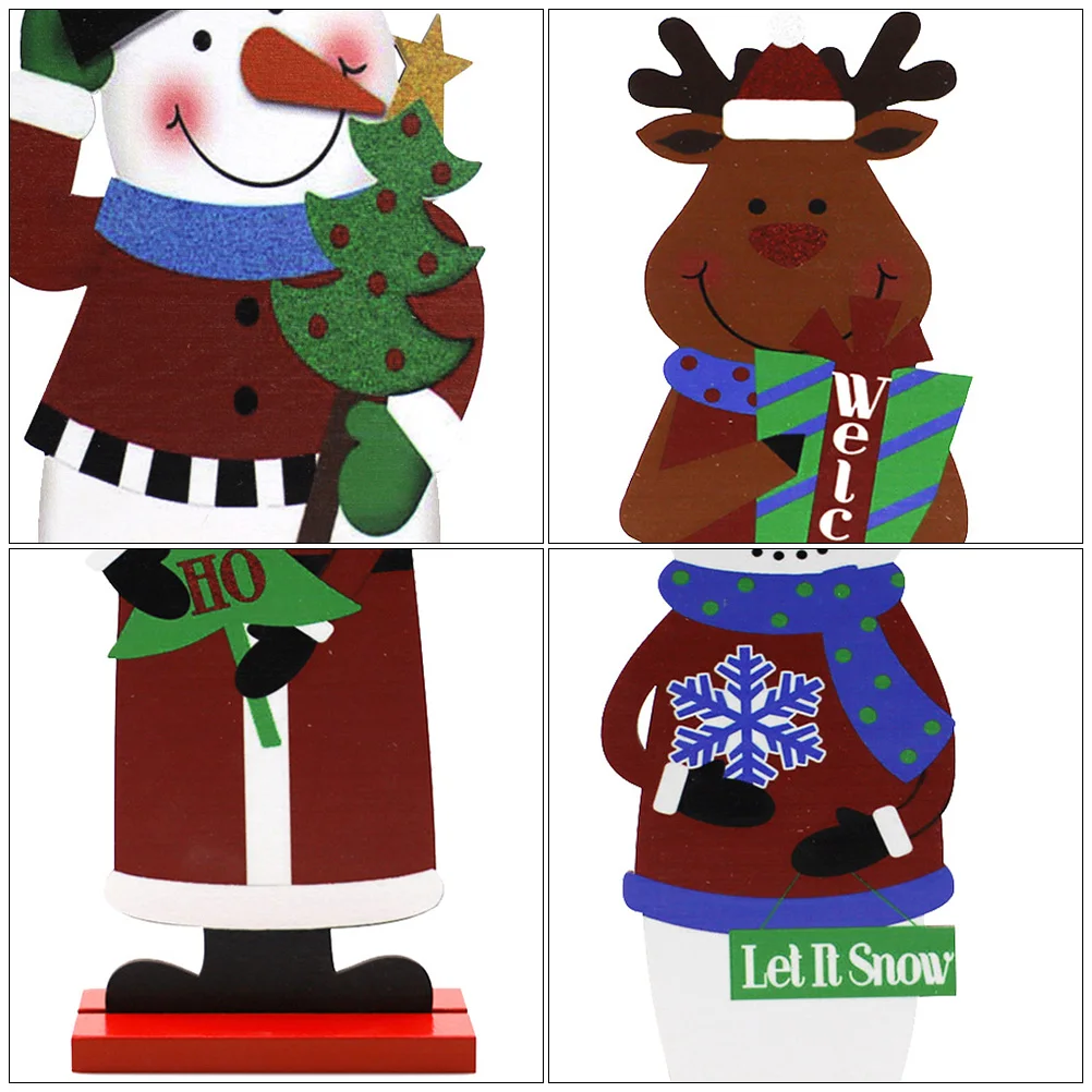 

4 Pcs Wooden Figure Ornaments Christmas Decoration Indoor Snowman Decorations Desktop