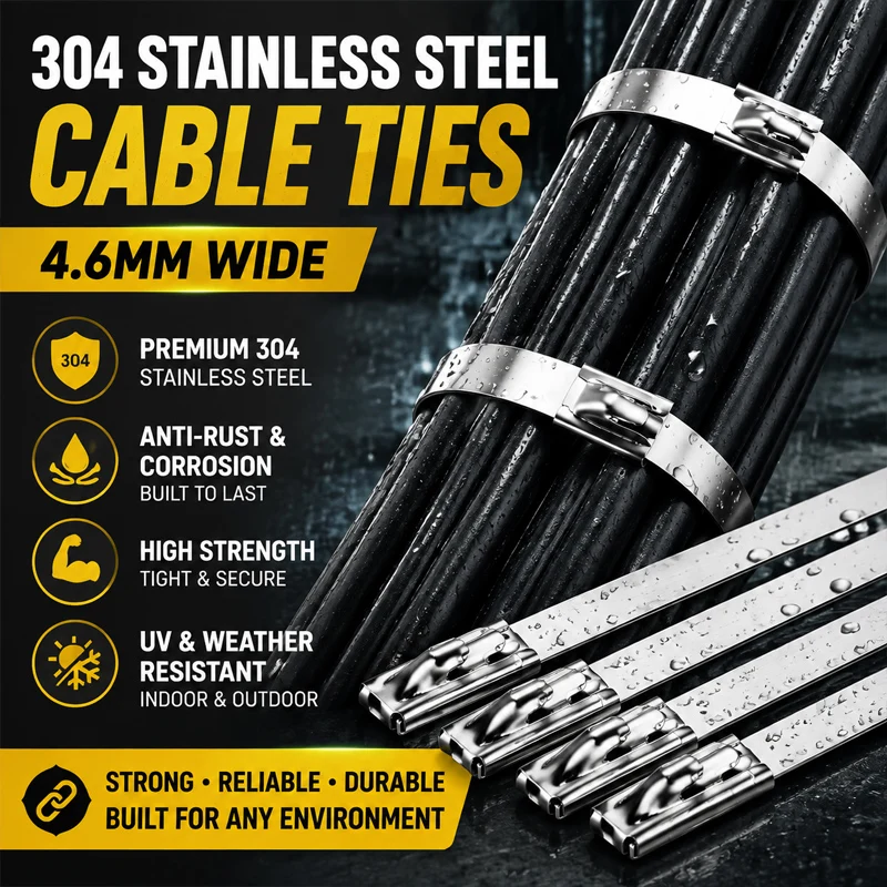 304 Stainless Steel Locking Cable Ties Coated Self-Locking Zip Ties for Exhaust Pipe Wrapping Cable Management Heavy-Duty Fixing
