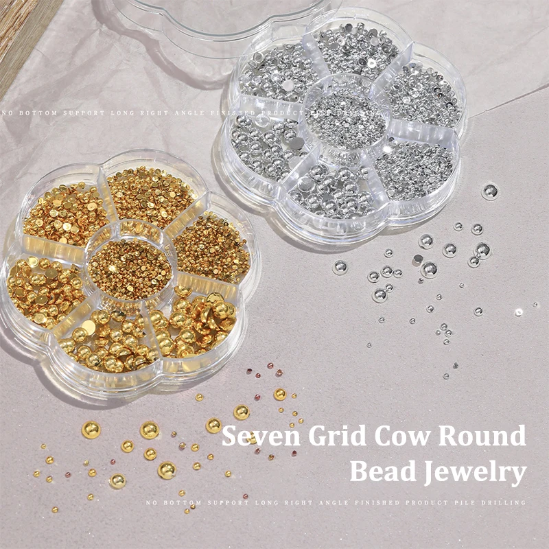 6/7/12 Grids Silver Gold Pearl Nail Art Decorations White Half Round Flat Bottom Mixed Size Nail Art Diy Accessories