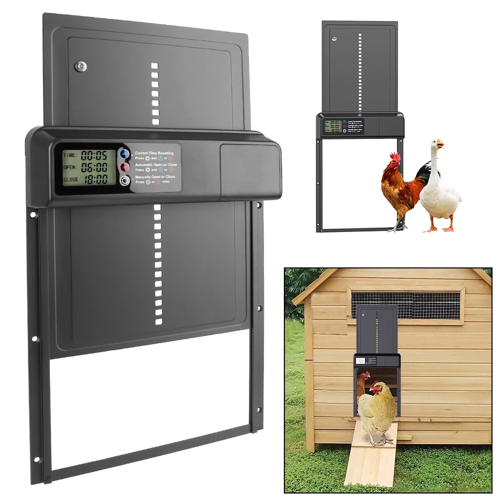 

Safety Gate Retractable Door Automatic Chicken Coop Door Anti-Pinch Function Small Pet Supplies Controlled Open LCD Display