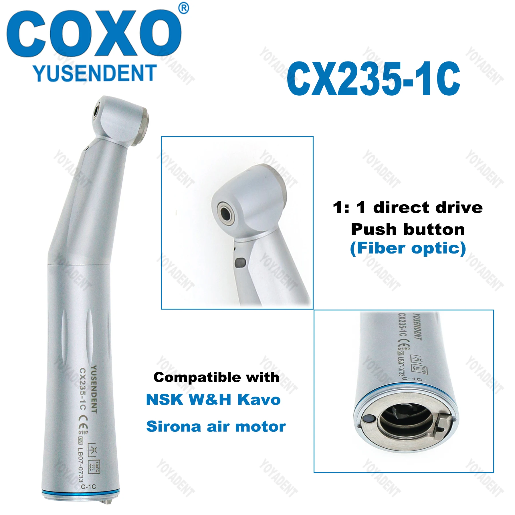 COXO Dental Fiber Optic Low Speed Handpiece 1:1 Contra Angle Straight Handpiece Inner Channel LED Air Motor 6Pin Fit KAVO NSK