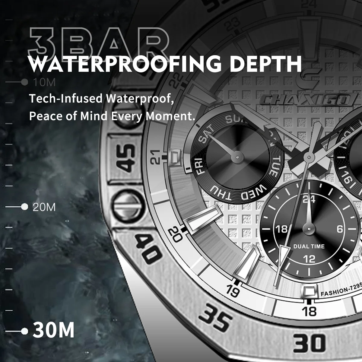 

CHAXIGO 7295 Men's Quartz Watch Steel Strap Six Pin Chronograph Calendar Waterproof Night Light Advanced Watches for Man Reloj