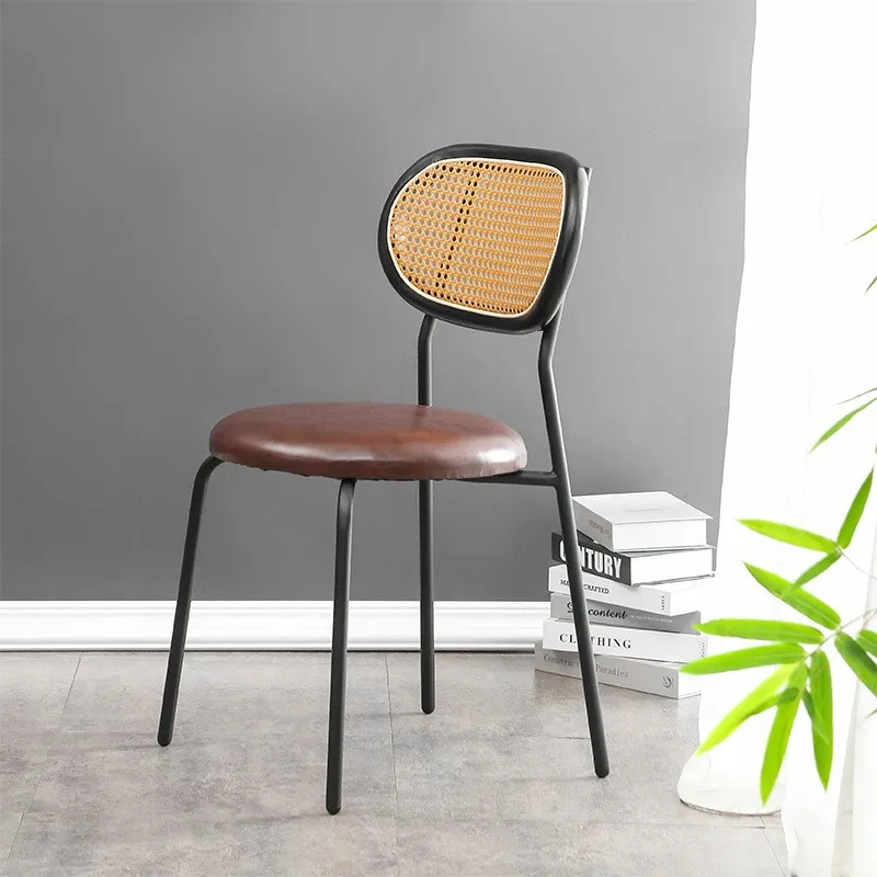 FULLLOVE Nordic Rattan Dining Chair Simple Modern Desk Chair Casual Coffee Chair B&B Wrought Iron Home Restaurant Back Chair New