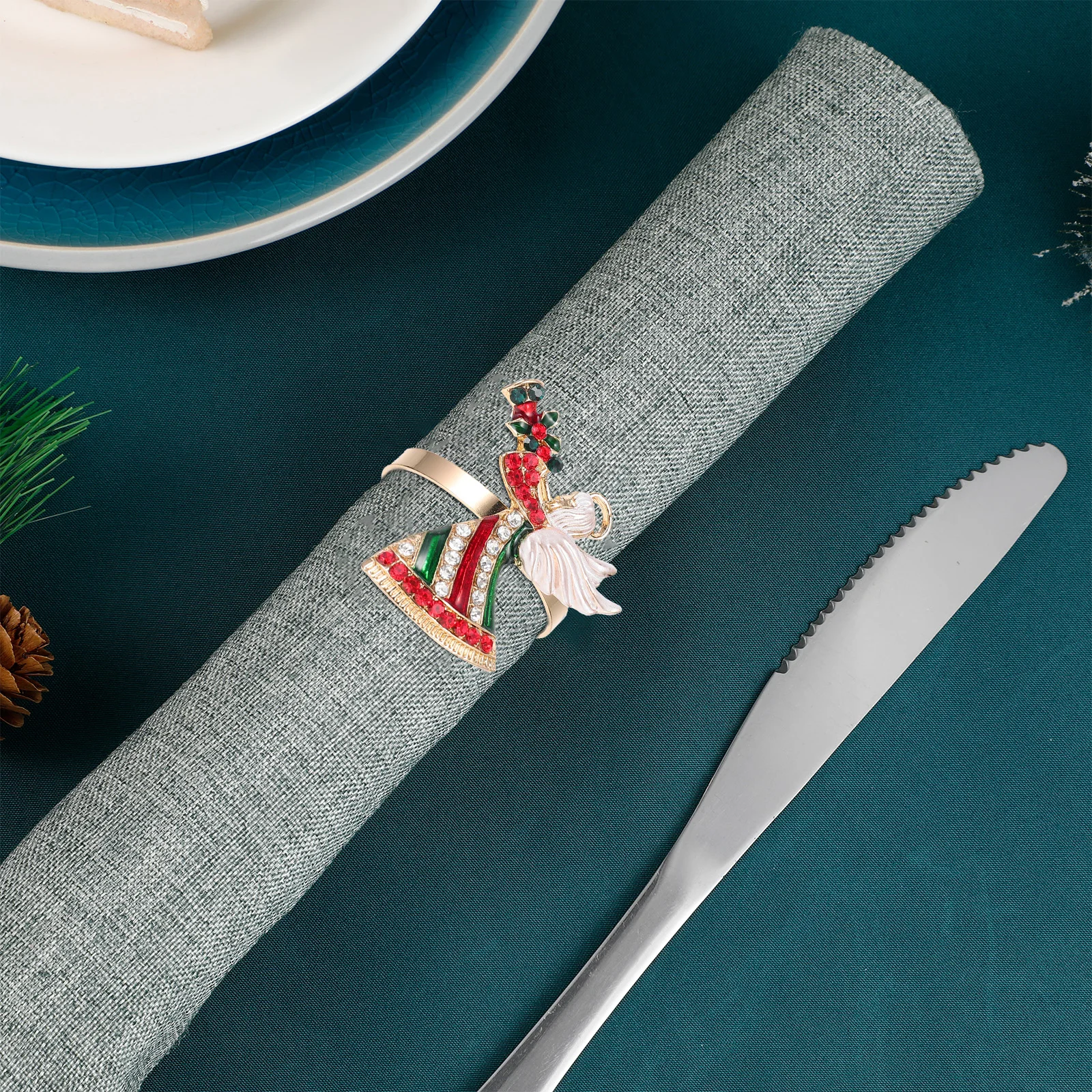 

4pcs Christmas Napkin Rings Stainless Steel Assorted Color Dining Table Decorations Xmas Party Home Decor Festive Napkin Buckle