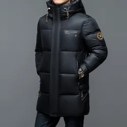 Plush and thickened mid length white duck down jacket casual jacket simple and fashionable