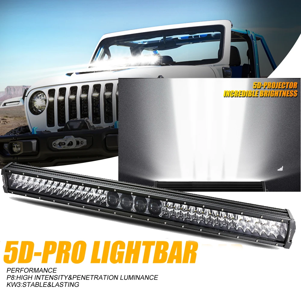 Auxbeam 12/22/32/42 Inch 5D Pro Series Spot LED Work Light Bar Dual Row Work Lamp Bar for Truck Pickup Offroad