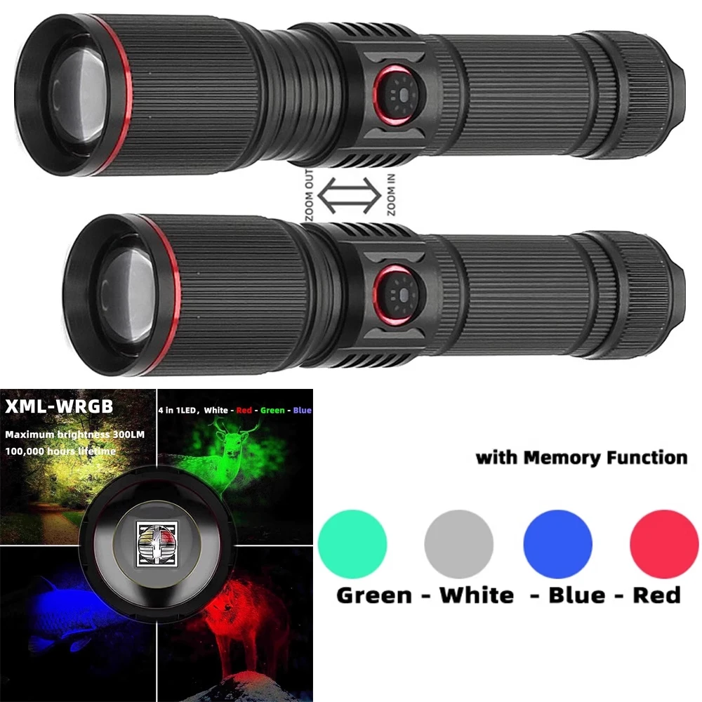 Scalable zoom colorful color light flashlight LED outdoor photography fill light RGB four-color light flashlight Type-c charging