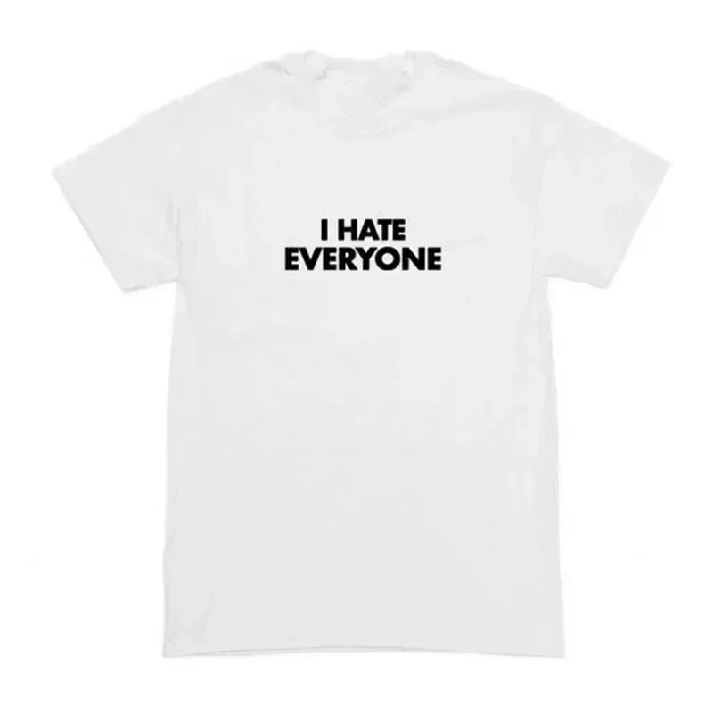 Women Summer 90s Harajuku I Hate Everyone Lettering Cotton T-shirt Womens Y2k Gothic Summer T-shirt Streetwear White T Shirt