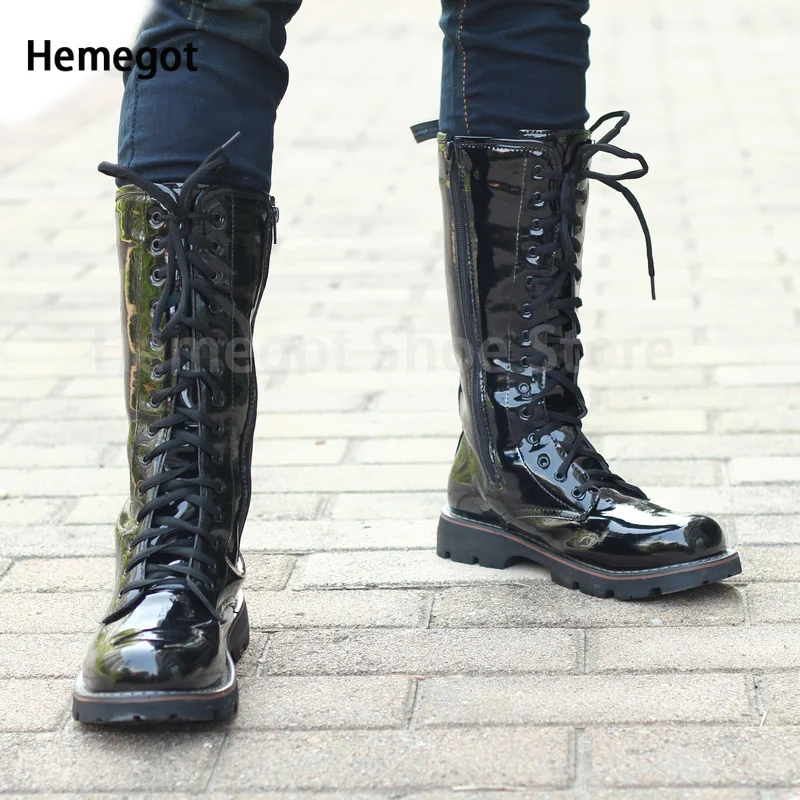 

Tall Patent Leather Punk Boots Men's High Boots Korean Style Trendy Boots Large Size Men's Boots Men's Boots Cowboy High Boots