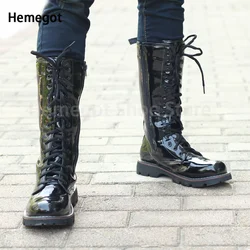 Tall Patent Leather Punk Boots Men's High Boots Korean Style Trendy Boots Large Size Men's Boots Men's Boots Cowboy High Boots