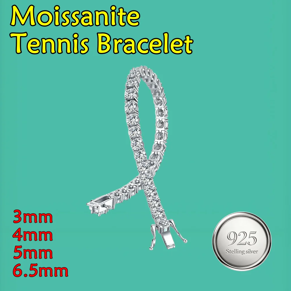 3-6.5MM Moissanite Tennis Bracelet for Women and Men S925 Sterling Silver  Classic Unisex Diamond Tennis Bracelet Gifts