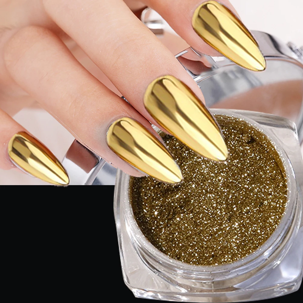 Net1-2g Gold Silver Mirror Powder 1Jar Champange UV Gel Polish Chrome Mirror Dust 2023 Metallic Effect Pigment Powder FT-1