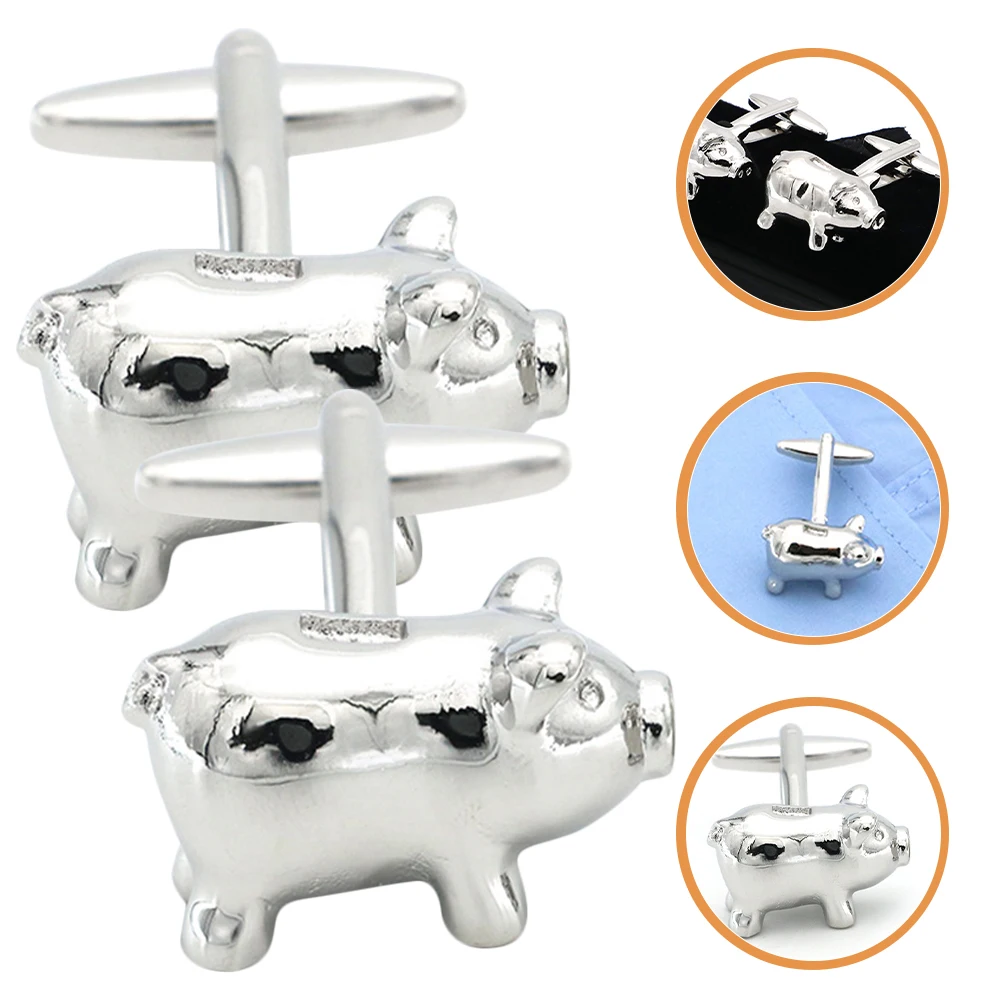 

Cufflinks Piggy Bank Men Funny for Mens Shirt Business Shirts Double Layer Accessories