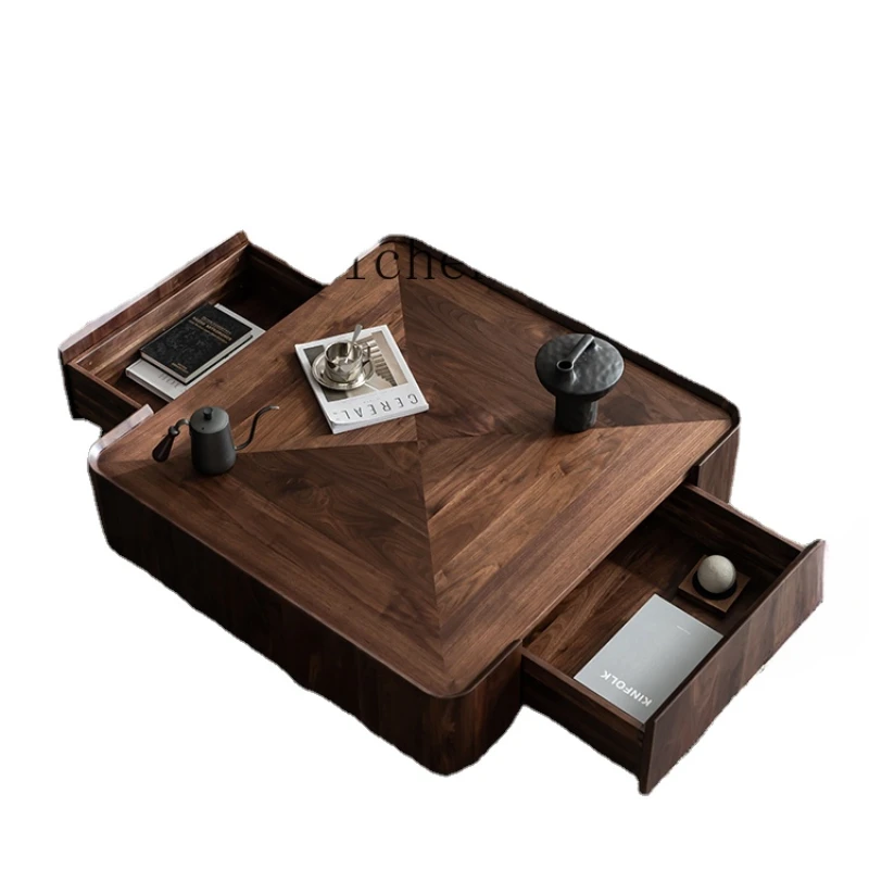 Zws Mid-Ancient Style Black Walnut Square Coffee Table Light Luxury High-Grade Small Apartment