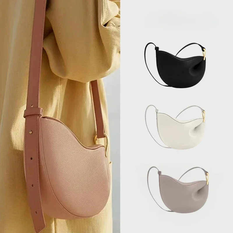 Women Shoulder Crossbody Bags Leather Adjustable Strap Underarm Bag Solid Color Lychee Pattern Crescent Saddle Bag Lady Handbags