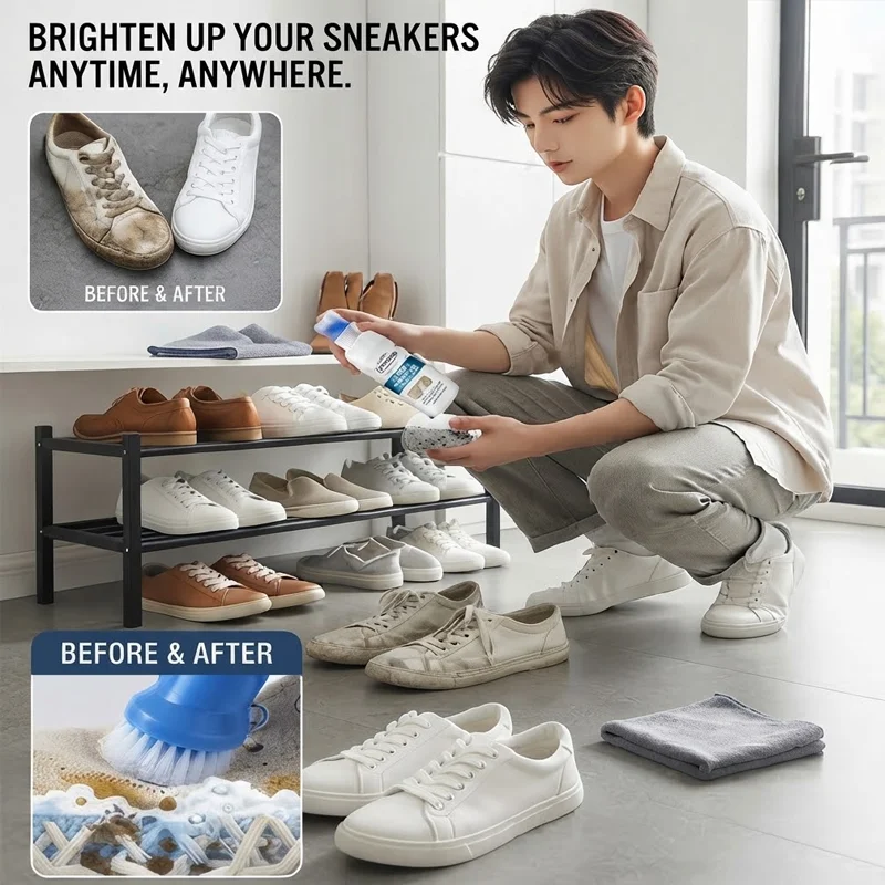 Yunliwei White Shoe Whitening Cream with Sponge Applicator Quick Cleaning Stain Remover Gel for Canvas Leather Sport Shoes