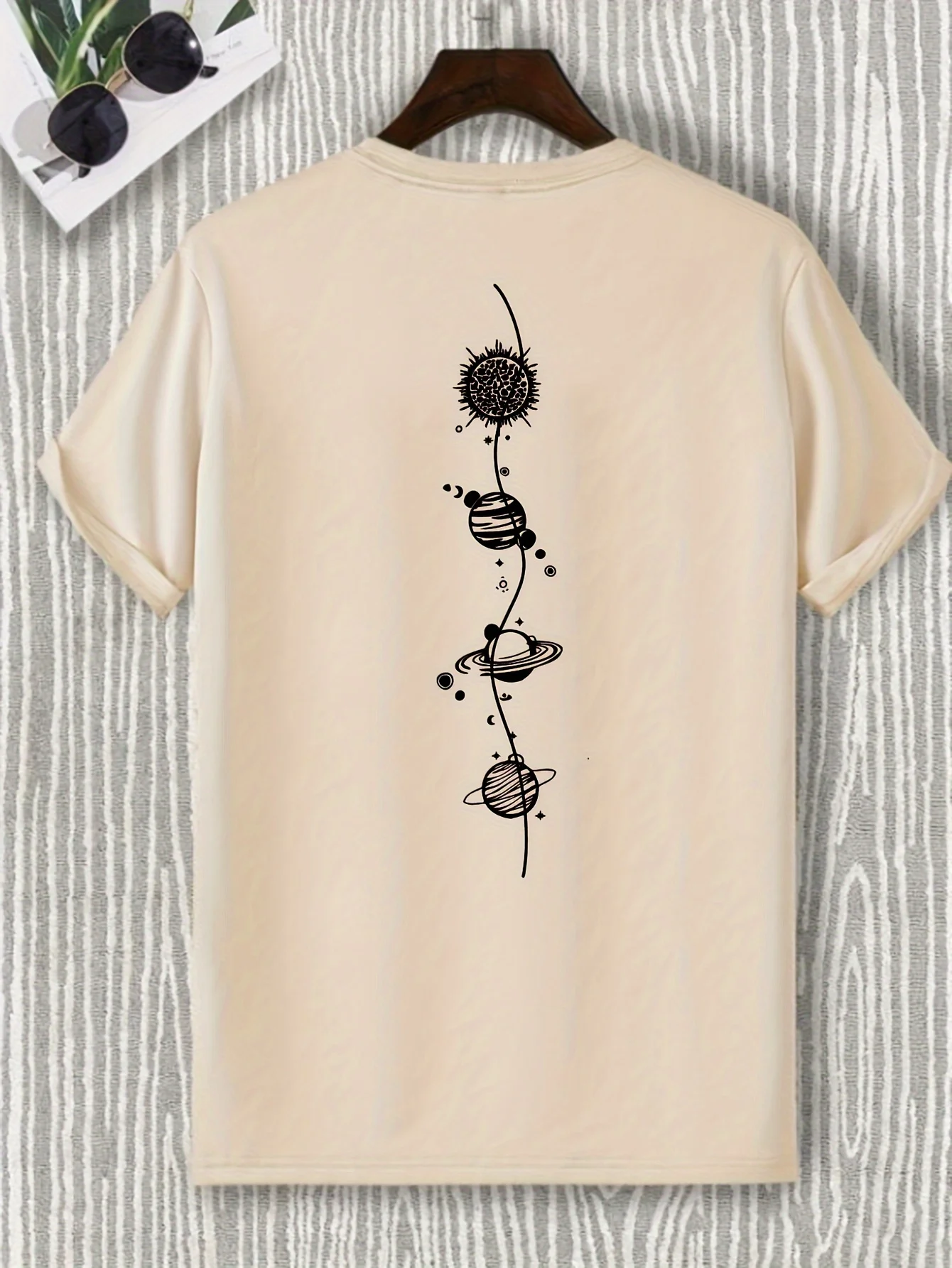 Men's 100% pure cotton summer loose size Planet Graphic Design print casual comfortable round neck short sleeved T-shirt top image 4