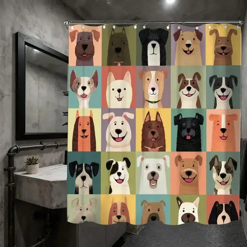 cute pet day shower curtain from pet market series with  hooks for bathtub bathroom home decor Enhance spatial aesthetics