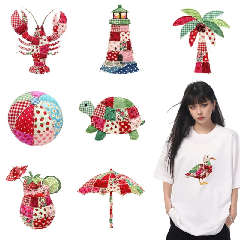 

2PCS Patchwork Animal And Beach Motifs iron on patches DTF Patches for clothes Iron-on transfers for clothing heat transfer
