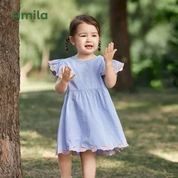 Amila Children's Clothing Girls Dress 2022 Summer New Small Shell Children's Baby Striped Short-sleeved Skirt Trendy